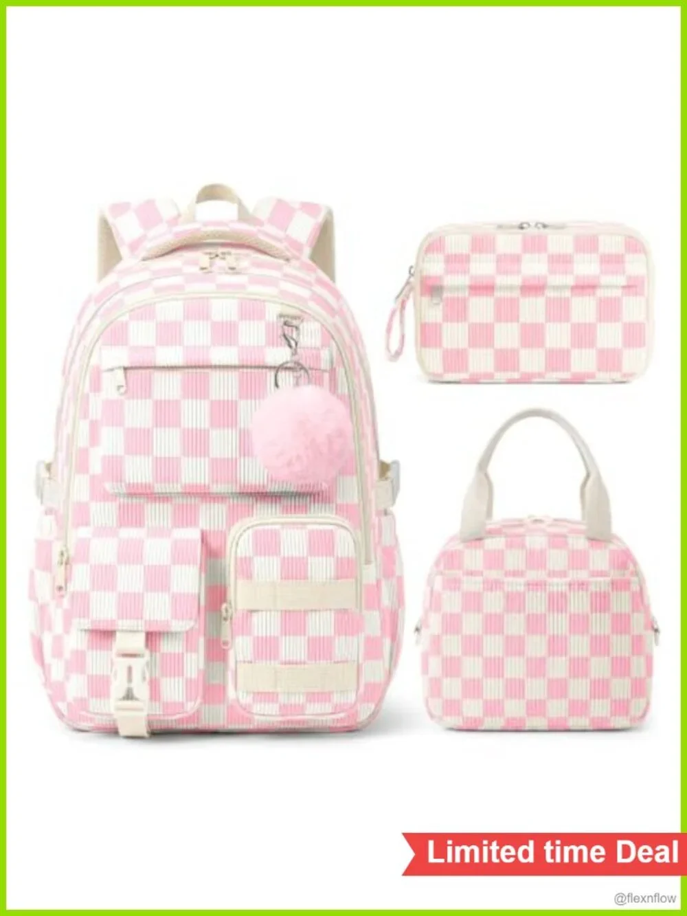 Corduroy 3-Piece School Set Backpack Lunch Bag Pencil Case Girls